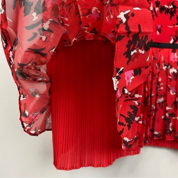 JASON Wu Grey • cadmium red v-neck printed silk pleated cami - Picture 5 of 11